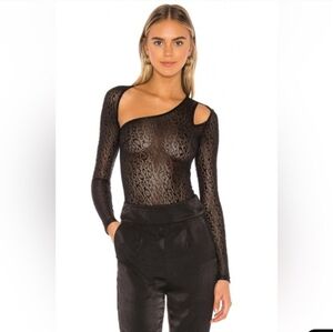 NWT $88 Superdown Sheer Leopard-Texture Long Sleeve Top - Black Size Small